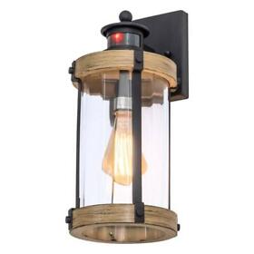 Ca2175-w 6.5 In. 1-light Black And Woodgrain Motion Sensing Dusk To Dawn Outdoor Wall