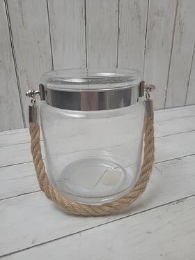 0884561 Allen Roth Clear Bubble Glass Rope Hanging Lantern Candle Holder 6.5 Inch Tall