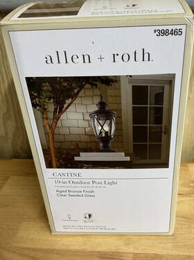 Allen Roth 671961419943 Castine 19.5 Inch Bronze Outdoor Post Lantern Light Fixture