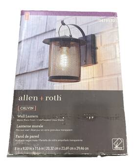 1479170 Allen Roth 782042315594 Calvin Wall Lantern 14in Rustic Black Sconce E2