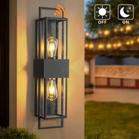 Aloa Decor 726084094215 H26 Inch 2-light Modern Outdoor Wall Light With Dusk To Dawn Sensor Black Exterior