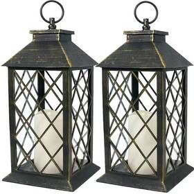 Angel Sar 445047831843 13.5 Inch X 5.5 Vintage Distressed Gold Outdoor Lantern With Warm White Led C
