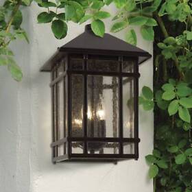 Lp121s-2c-e12 Art Deco Outdoor Wall Light Fixture Rubbed Bronze 15inch Seeded Glass For Exterior