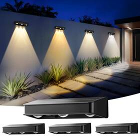 10079 Auderwin Solar Fence Lights 1200 Mah Wall Outdoor Waterproof Ip