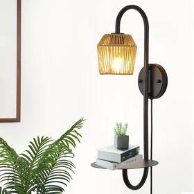 Zu-ba314 Bay Isle Home Alyza Rattan Plug-in Wall Sconce With Tray Table And Bulb Included