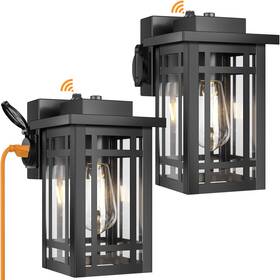 W6015-01-bksr Bdrofn 2-pack Outdoor Porch Lights With Outlet Dusk To Dawn Motion Modern Wa