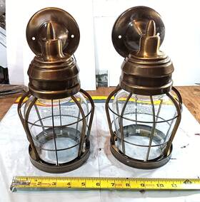 Beme 680656001226 Pair - Vintage Solid Brass Outdoor Light Fixture Sconce Miners Lantern