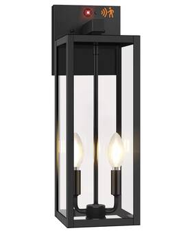 A926 Beslowe Motion Sensor Outdoor Wall Light Lantern Large 18 Inch Black Dusk Dawn Porch Sconce