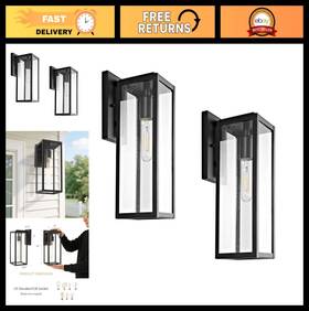 Bestshared 883343613126 Outdoor Wall Sconce 2-pack 15 Inch Clear Glass Black Porch Lights