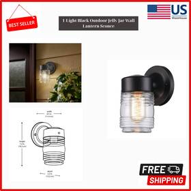 Extbal-001bk Branded 1-light Black Outdoor Jelly Jar Wall Lantern Sconce Extbal-001bk Branded 1-light Black Outdoor Jelly Jar Wall Lantern Sconce