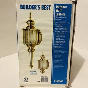160102 Builders Best 761083020483 Vintage Brass Wall Lantern Open Box Outdoor Glass Panel New