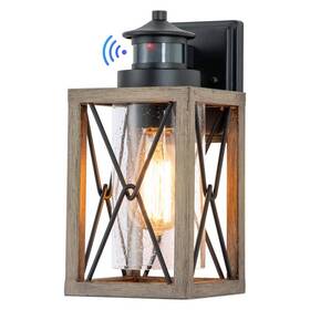 Ca2200-w C Cattleya 1-light Black And Faux Wood Motion Sensing Dusk To Dawn Outdoor Wall