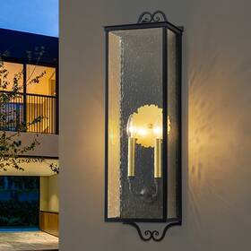 Ca2545-jes-w C Cattleya 30.25 Inch Black Outdoor Wall Lantern Sconce With Seeded Glass And Gold Accent