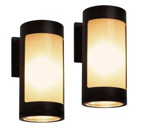 Plg06b Cerdeco 2 Black Outdoor Wall Lights Cylinder Stainless Steel Porch Sconces Frosted Glass