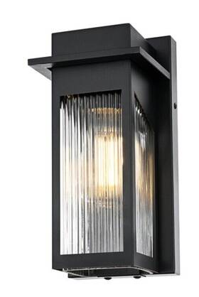Chandeliers4less 196683029794 Outdoor Wall Sconce Light Fixture Reeded Glass Black Porch Walkway Patio 11 Inch