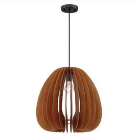 3543-318 Designers Fountain Lika 60-watt 1 Light Black Pendant With Mehana Wood Shade