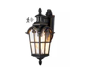 Howl07b Dewenwils 16.8in Black Motion Dusk - Dawn Outdoor Wall Lantern Hardwired No Bulb