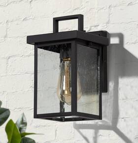 Durent Lighting 732133129708 Black Outdoor Wall Lights Exterior Sconces Light Fixture With Seeded Glass