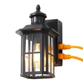 Edishine 711181884791 12.8 Inch Black Motion Sensing Dusk To Dawn Outdoor Hardwired Wall Light Lantern