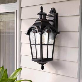 Howl07j Edishine 20.2 Inch Black Motion Sensor Dusk To Dawn Outdoor Wall Lantern With Glass