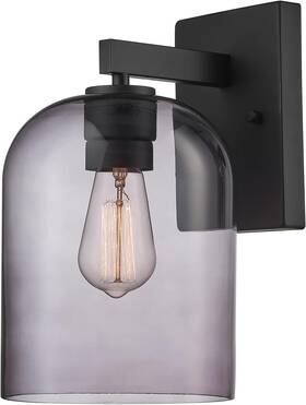 44790 Electric Utica 1-light Outdoor Wall Sconce Black Smoked Glass Shade Bul