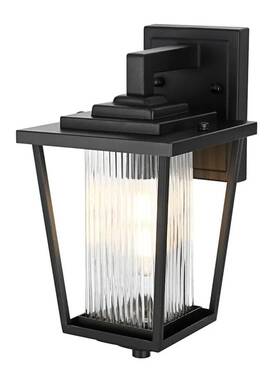 Od305w13bk Elegant Lighting Light Fixture Outdoor Wall Sconce Ribbed Glass Exterior Porch Walkway Patio Lamp