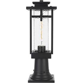 Od320p17bk Elegant Lighting Pole Light Fixture Outdoor Hammered Glass Black Porch Walkway Patio Lantern 17in