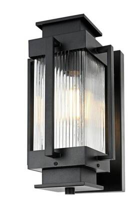 Od341w14bk Elegant Lighting Outdoor Wall Sconce Light Fixture Reeded Glass Black Porch Walkway Lantern 14 Inch