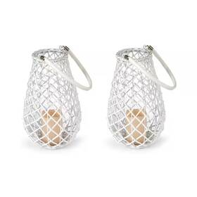 Elements 313047144140 White Wicker Pear Led Lantern Set Of 2