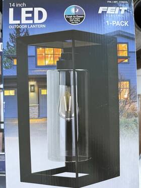 1720215 Feit Electric 14 Inch Led Matte Black Outdoor Wall Lantern Dusk-to-dawn Hardwired