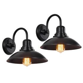 F221193 Flalinko 2 Pack Black Outdoor Wall Sconce Modern Farmhouse Gooseneck Barn Light With