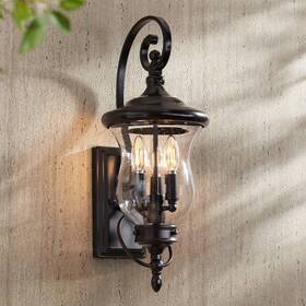 10-1707-213 Franklin Iron Works Carriage Vintage Outdoor Wall Light Fixture Bronze Led 22 Inch Seedy Glass Exterior