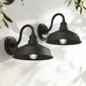 10-1710-507 Franklin Iron Works 736101302056 Arnett Rustic Outdoor Wall Light Fixtures Set Of 2 Black Gooseneck 10 1/2 Inch Barn