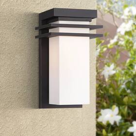 79g24 Franklin Iron Works Bernadine 12 Inch High Black And White Glass Outdoor Wall Light
