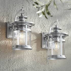 Ks160p8 Franklin Iron Works Callaway 11 3/4 Inch Chrome Lantern Outdoor Lights Set Of 2