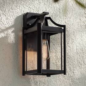 Lv00693 Franklin Iron Works Rockford Rustic Outdoor Wall Light Fixture Black 12 1/2 Inch Clear Glass Exterior