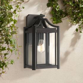 Lv00694 Franklin Iron Works Rockford Rustic Outdoor Wall Light Fixture Black 16 1/4 Inch Clear Glass Exterior