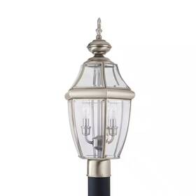 Generation Lighting 445035275291 Lancaster 2-light Outdoor Antique Brushed Nickel Post Light With Dimmable Candel