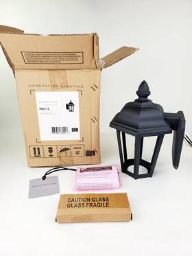 8822-12 Generation Lighting Brentwood Outdoor Wall Lantern Single Light Glass Panels Black Metal