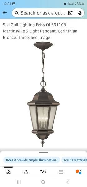 Ol5911cb Generation Lighting Feiss Martinsville Collection Outdoor Lantern - Hanging