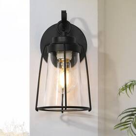 Gepow 732133136744 Black Outdoor Wall Sconces Farmhouse Exterior Mounted Light With Clear