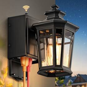 G8107-gf-mbk-p1 Gleamz Black Dusk To Dawn Outdoor Lighting With Gfci Outlet Exterior Light F
