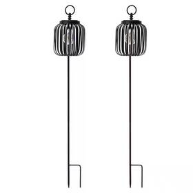 Glitzhome 313021096021 33 Inch H Black Metal Stripes Solar Powered Outdoor Lantern With Edison Bulb And