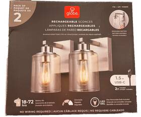 Globe 058219191149 2-pack Silver Wall Sconce Rechargeable. Brand New