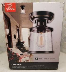 44301 Globe Charlie Outdoor Flush Mount Oil-rubbed Bronze Clear Seeded Glass