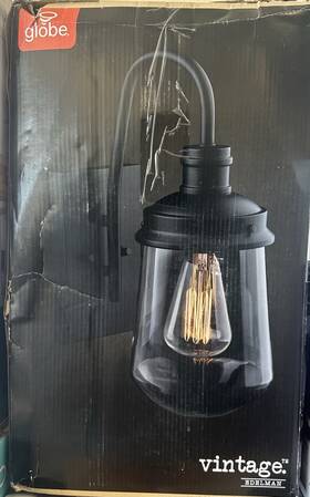44875 Globe Vintage Edelman Outdoor Wall Mounted Light Matte Black Weather Resistant