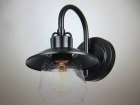 91008578 Globe Electric 1-light Outdoor Wall Sconce Matte Black 7 Inch Seeded Glass Shade