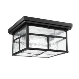 43507 Globe Electric 2-light Outdoor Flush Mount Bronze Clear Watered Glass
