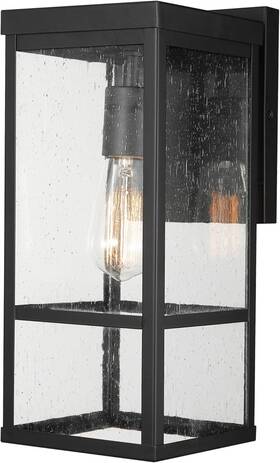 44802 Globe Electric 1-light Outdoor Wall Sconce Matte Black Seeded Glass