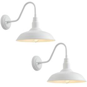 Lm2202-wh-2p Goalplus 2 Pack 14in Barn Gooseneck Outdoor Wall Light Farmhouse White Sconce
